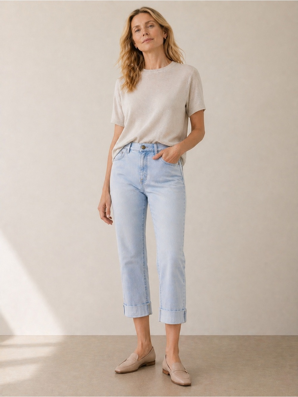 Lafayette 148 Light Wash Cropped Jeans Cuffed Straight Leg Size 6
